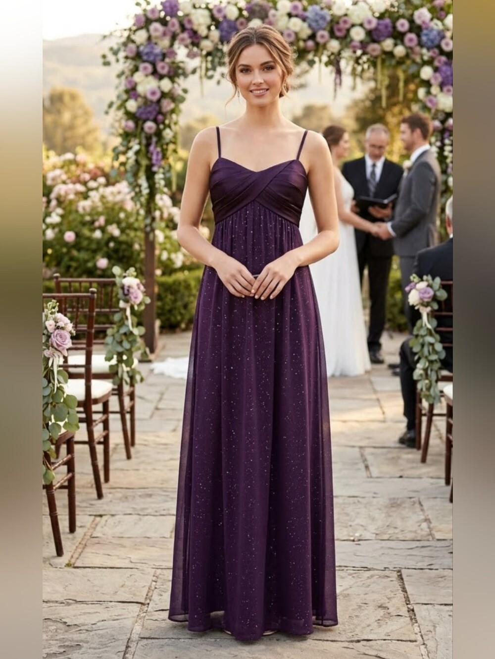 Beautiful eggplant purple glittery sleeveless gown